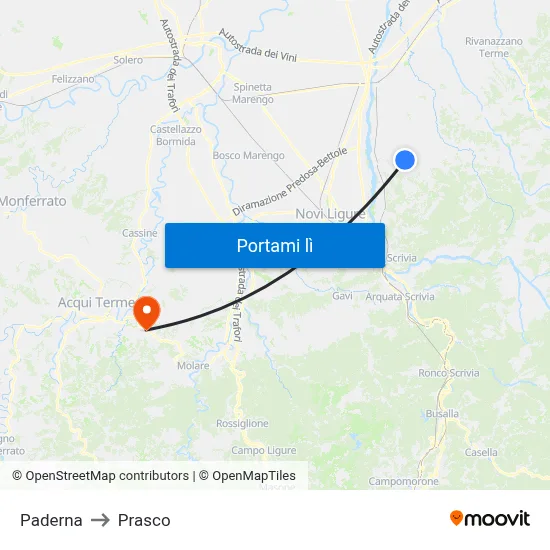 Paderna to Prasco map