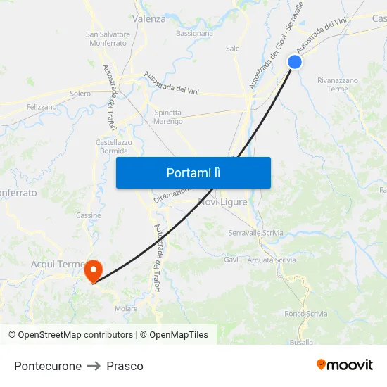 Pontecurone to Prasco map