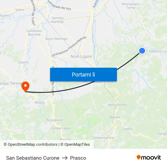 San Sebastiano Curone to Prasco map