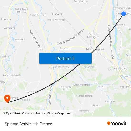 Spineto Scrivia to Prasco map