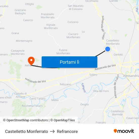 Castelletto Monferrato to Refrancore map