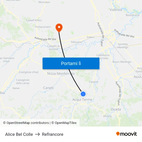 Alice Bel Colle to Refrancore map