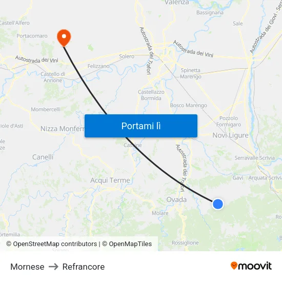 Mornese to Refrancore map