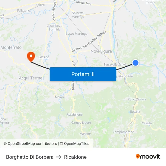 Borghetto Di Borbera to Ricaldone map