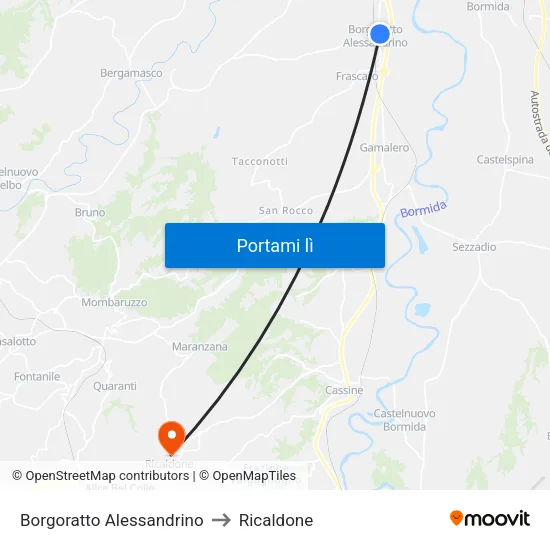 Borgoratto Alessandrino to Ricaldone map