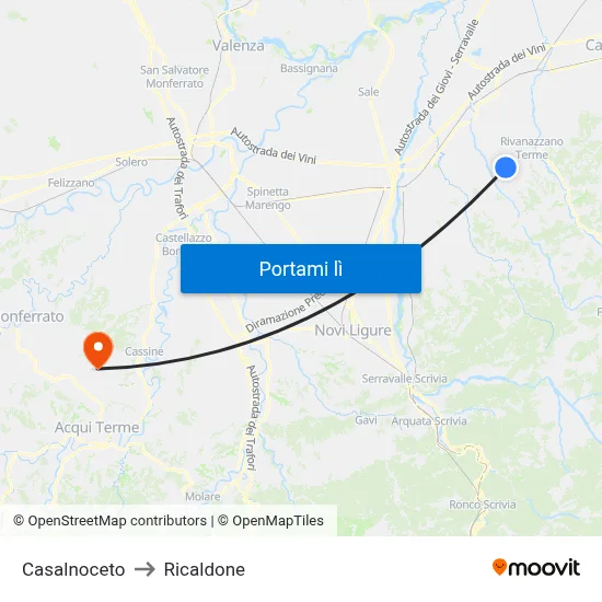 Casalnoceto to Ricaldone map