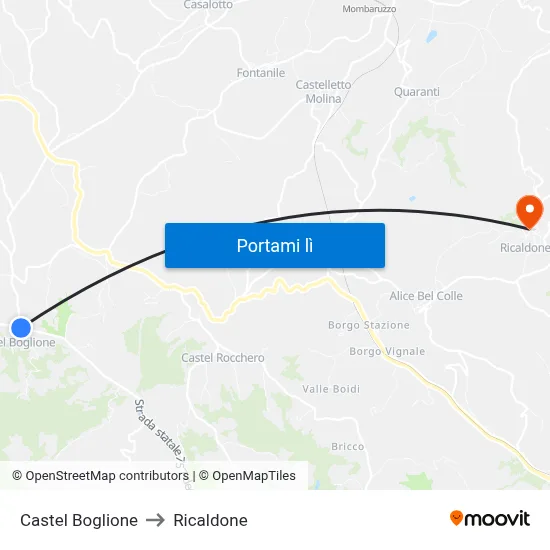 Castel Boglione to Ricaldone map