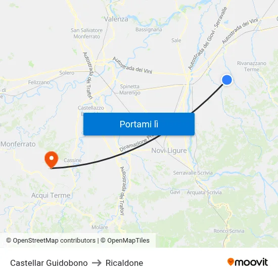 Castellar Guidobono to Ricaldone map