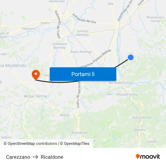 Carezzano to Ricaldone map