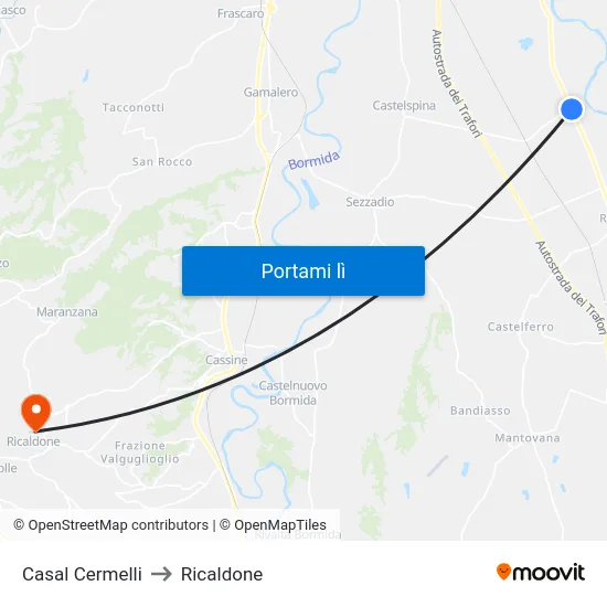 Casal Cermelli to Ricaldone map