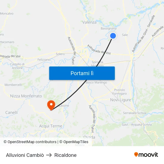 Alluvioni Cambiò to Ricaldone map