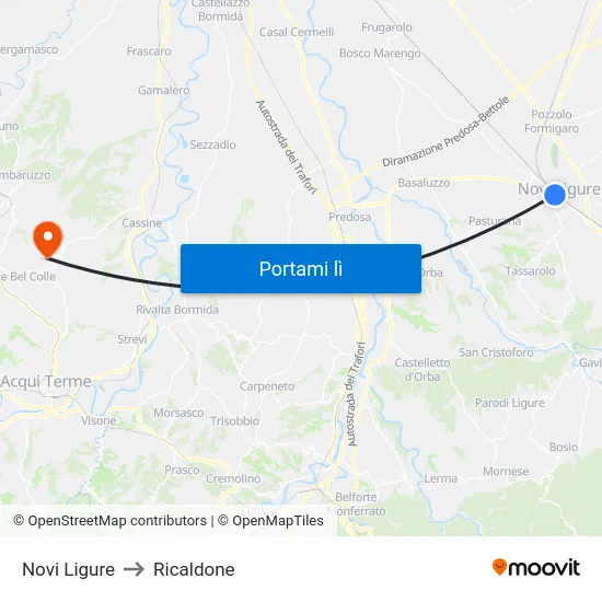 Novi Ligure to Ricaldone map