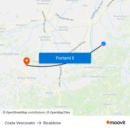 Costa Vescovato to Ricaldone map