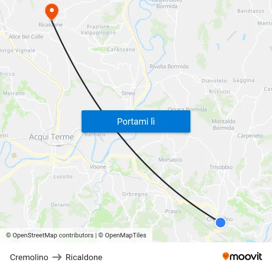 Cremolino to Ricaldone map