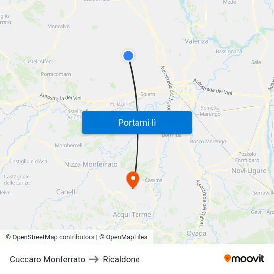 Cuccaro Monferrato to Ricaldone map