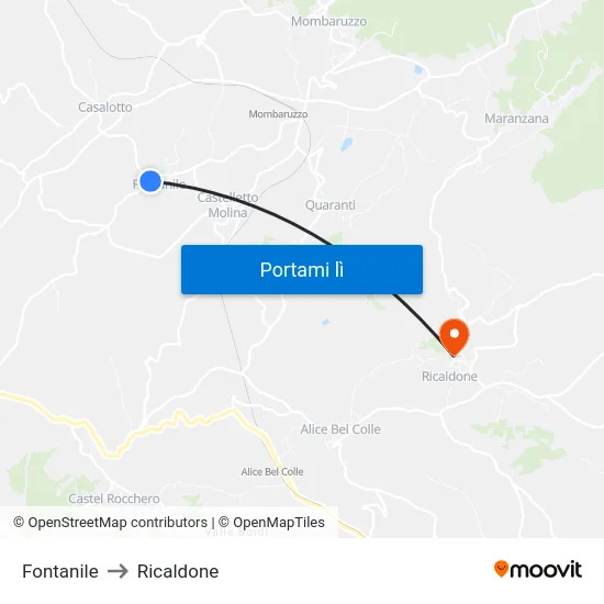 Fontanile to Ricaldone map