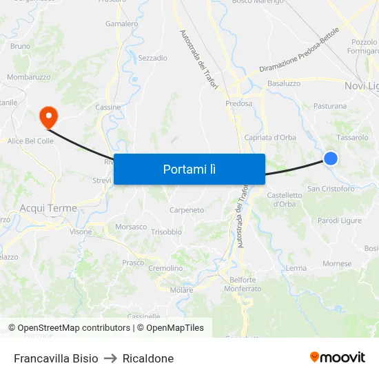 Francavilla Bisio to Ricaldone map