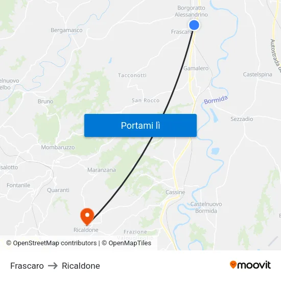 Frascaro to Ricaldone map