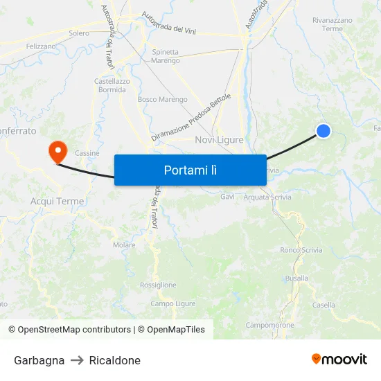 Garbagna to Ricaldone map