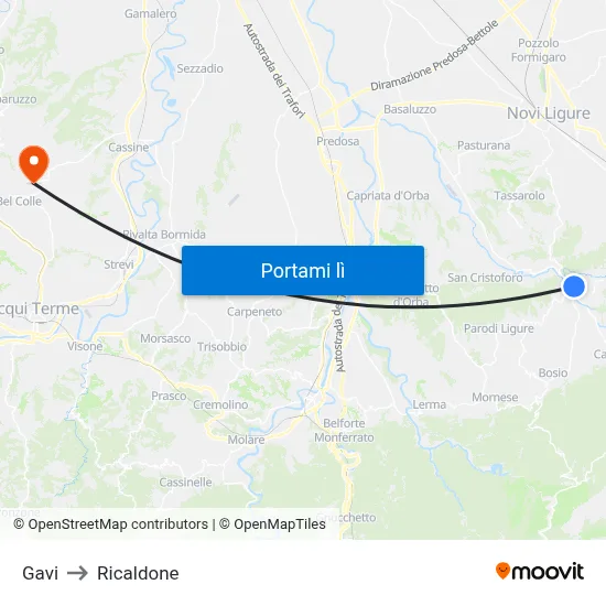 Gavi to Ricaldone map