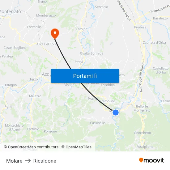 Molare to Ricaldone map