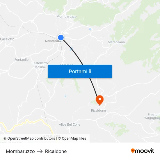 Mombaruzzo to Ricaldone map