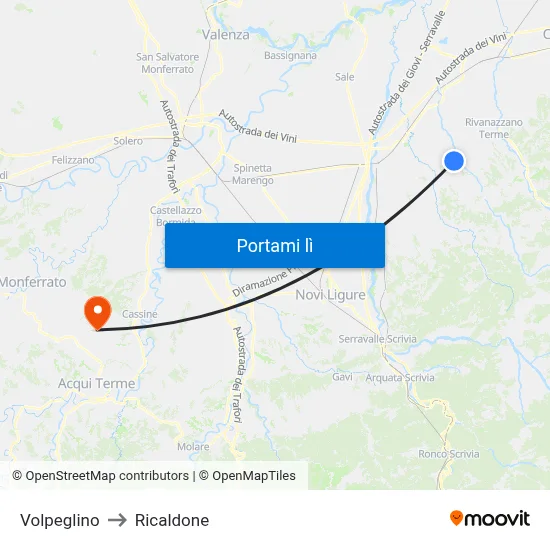 Volpeglino to Ricaldone map