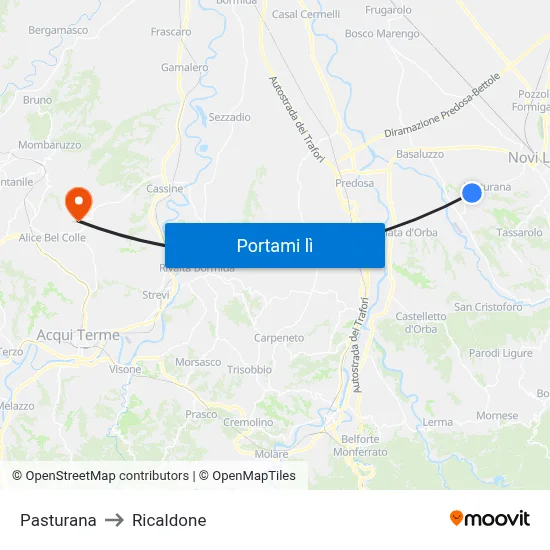 Pasturana to Ricaldone map