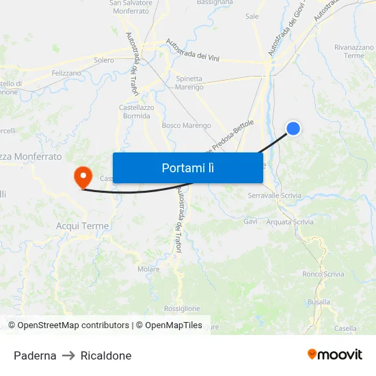Paderna to Ricaldone map