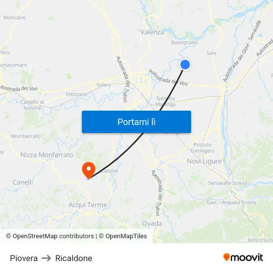 Piovera to Ricaldone map