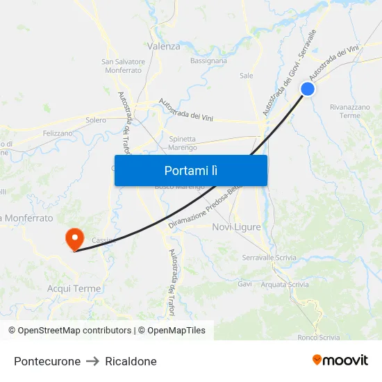 Pontecurone to Ricaldone map