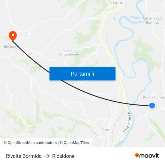 Rivalta Bormida to Ricaldone map