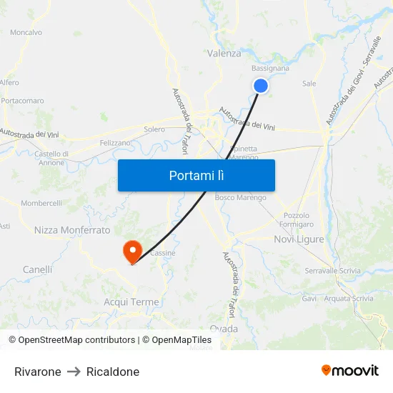 Rivarone to Ricaldone map