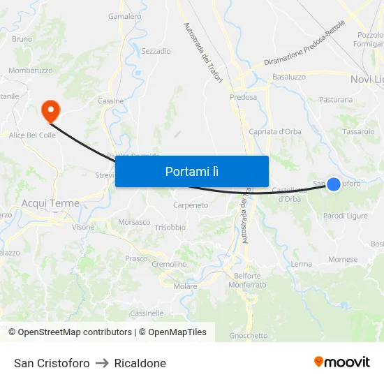 San Cristoforo to Ricaldone map