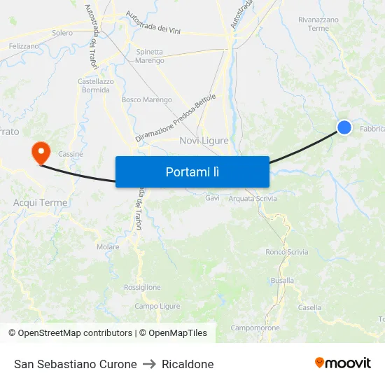 San Sebastiano Curone to Ricaldone map