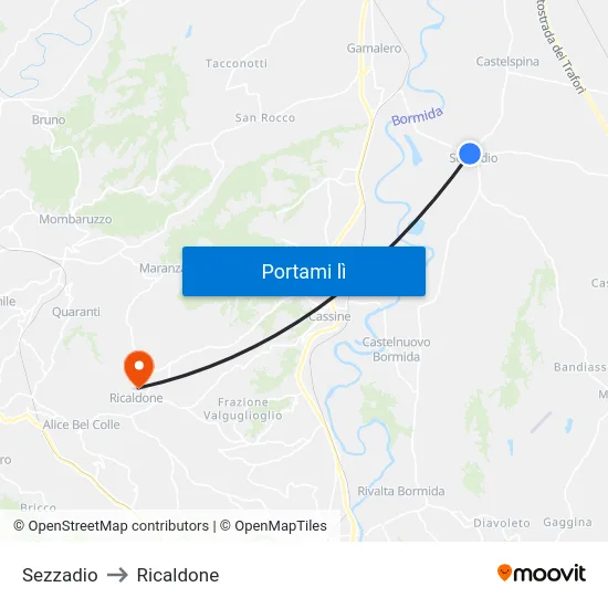 Sezzadio to Ricaldone map