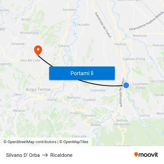 Silvano D' Orba to Ricaldone map