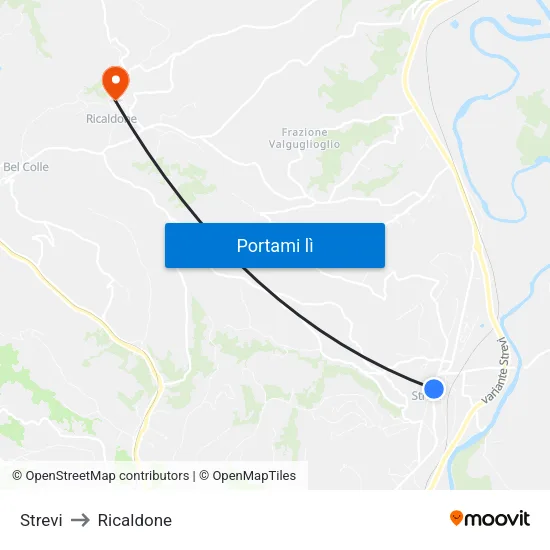 Strevi to Ricaldone map