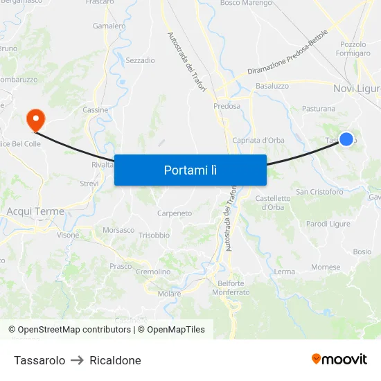 Tassarolo to Ricaldone map