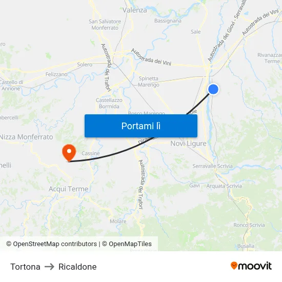 Tortona to Ricaldone map