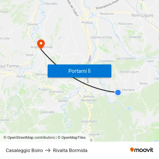 Casaleggio Boiro to Rivalta Bormida map