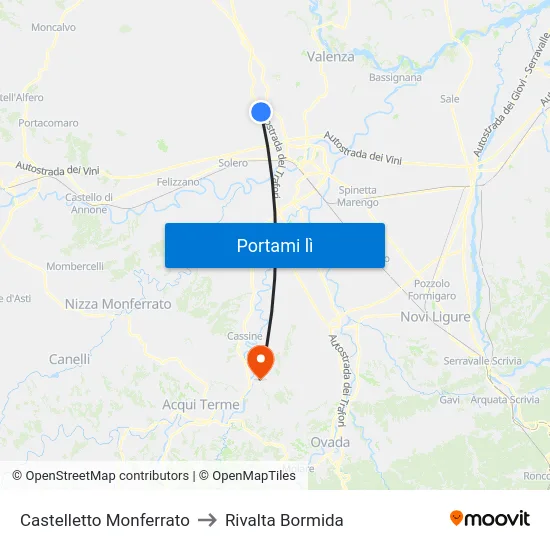 Castelletto Monferrato to Rivalta Bormida map