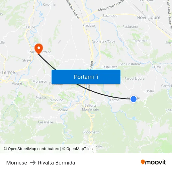 Mornese to Rivalta Bormida map