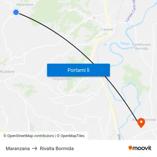 Maranzana to Rivalta Bormida map