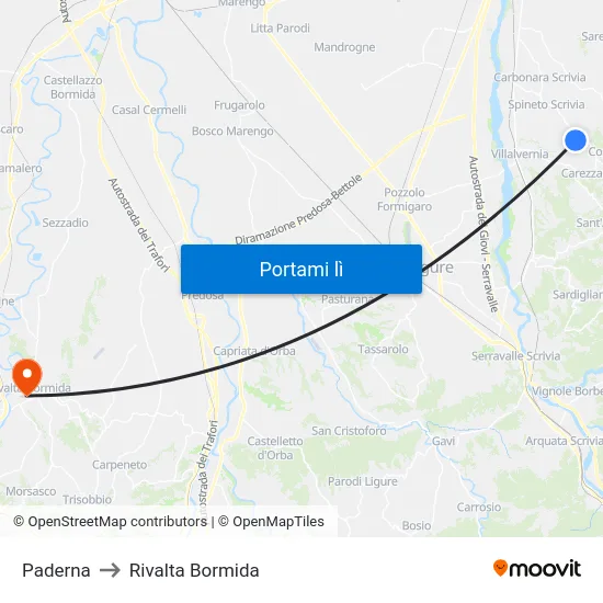 Paderna to Rivalta Bormida map
