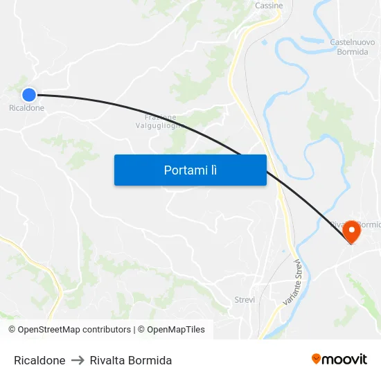 Ricaldone to Rivalta Bormida map