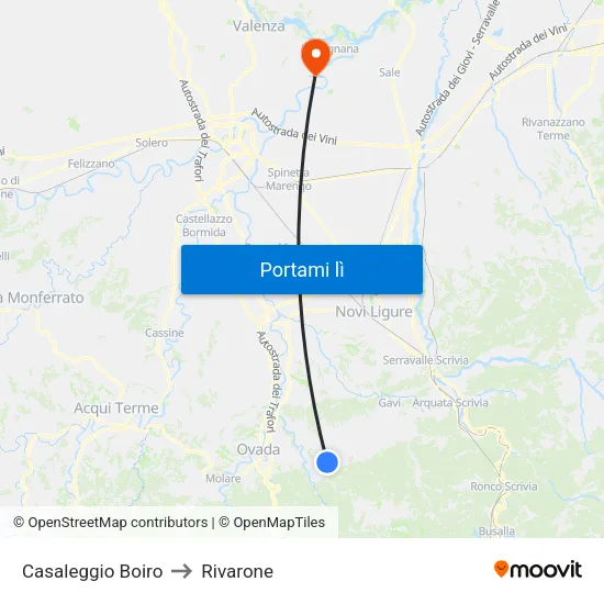 Casaleggio Boiro to Rivarone map