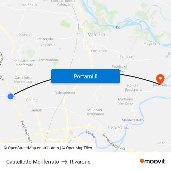 Castelletto Monferrato to Rivarone map