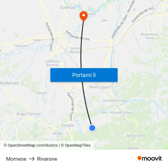 Mornese to Rivarone map