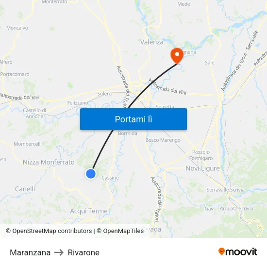 Maranzana to Rivarone map